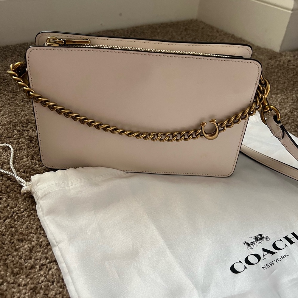 Coach Cream Crossbody Bag with Gold Chain